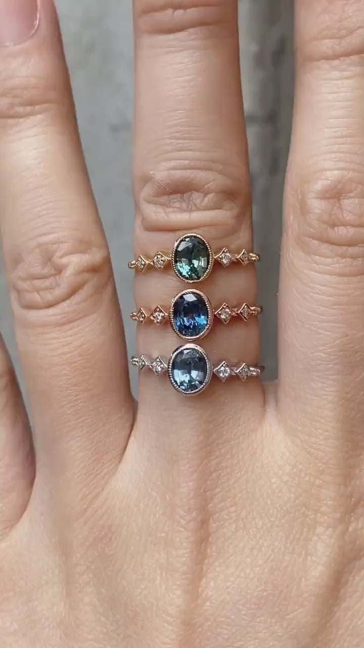 Celeste様分 Celeste Ring 0.80ct Oval Blue Montana Sapphire, 14k Rose Gold (One