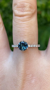 Maria Luxe Ring, 1.03ct Teal Blue Queensland Sapphire
