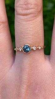 Celeste Ring 4.5mm 0.45ct Blue Green Montana Sapphire, 14k Yellow Gold