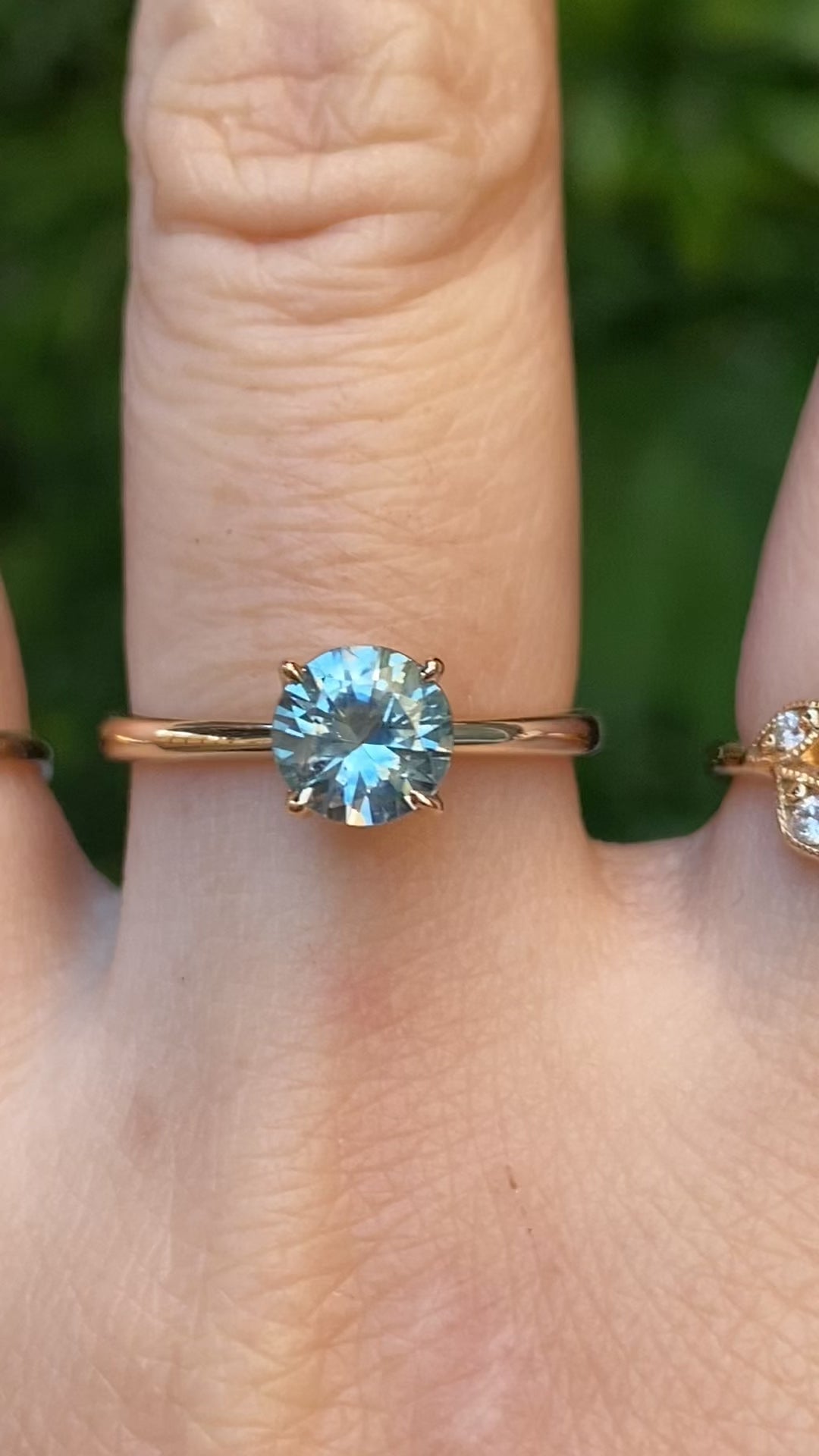 Sara Ring, 1.06ct Light Blue Green Montana Sapphire