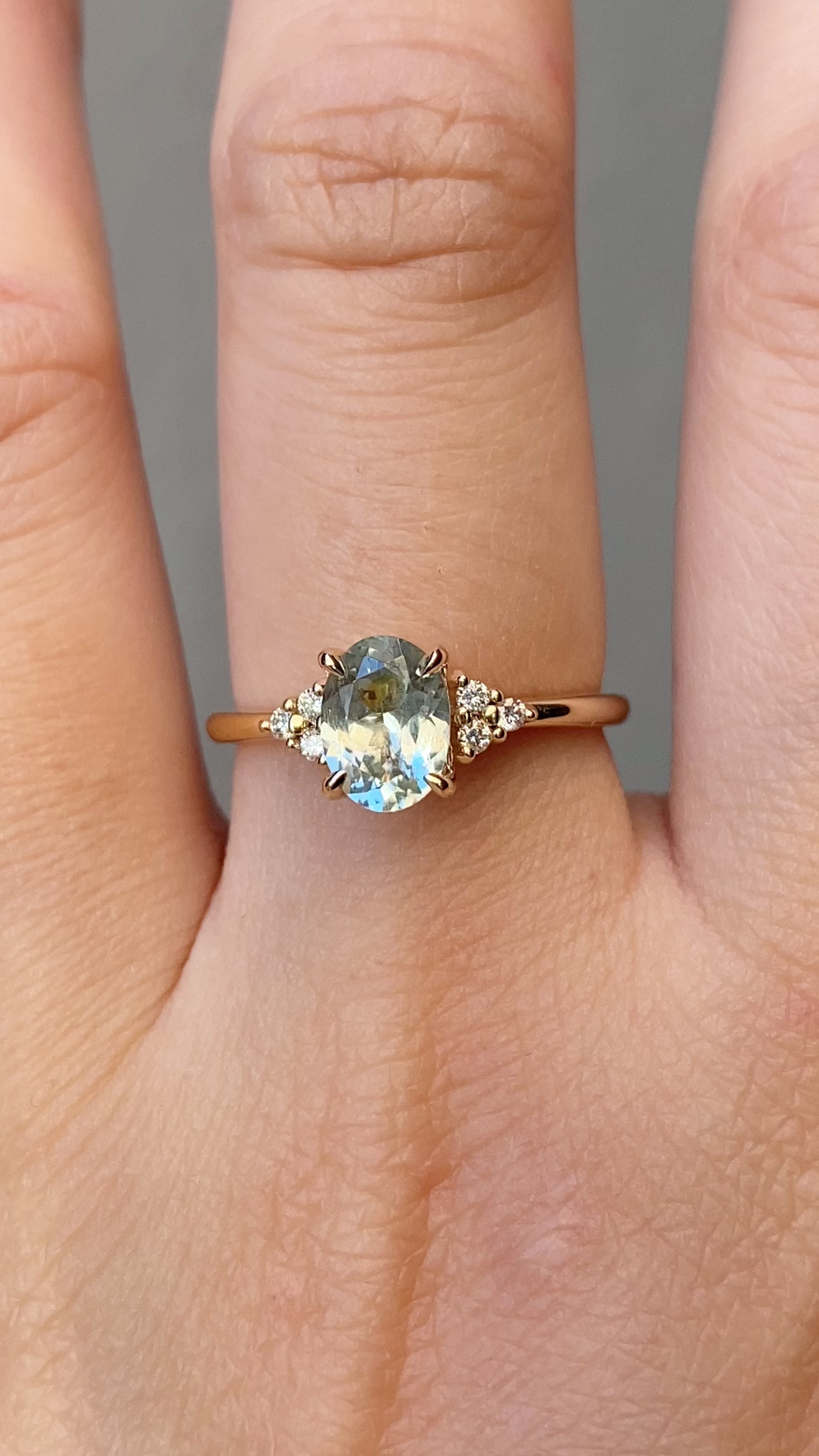 Teresa Ring 1.31ct Light Green Montana Sapphire, 14k Yellow Gold (One of a kind)