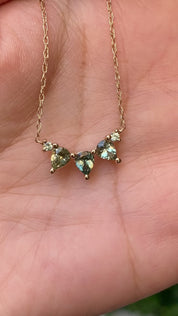 Green sapphire pear cut sapphire necklace 14k yelow gold