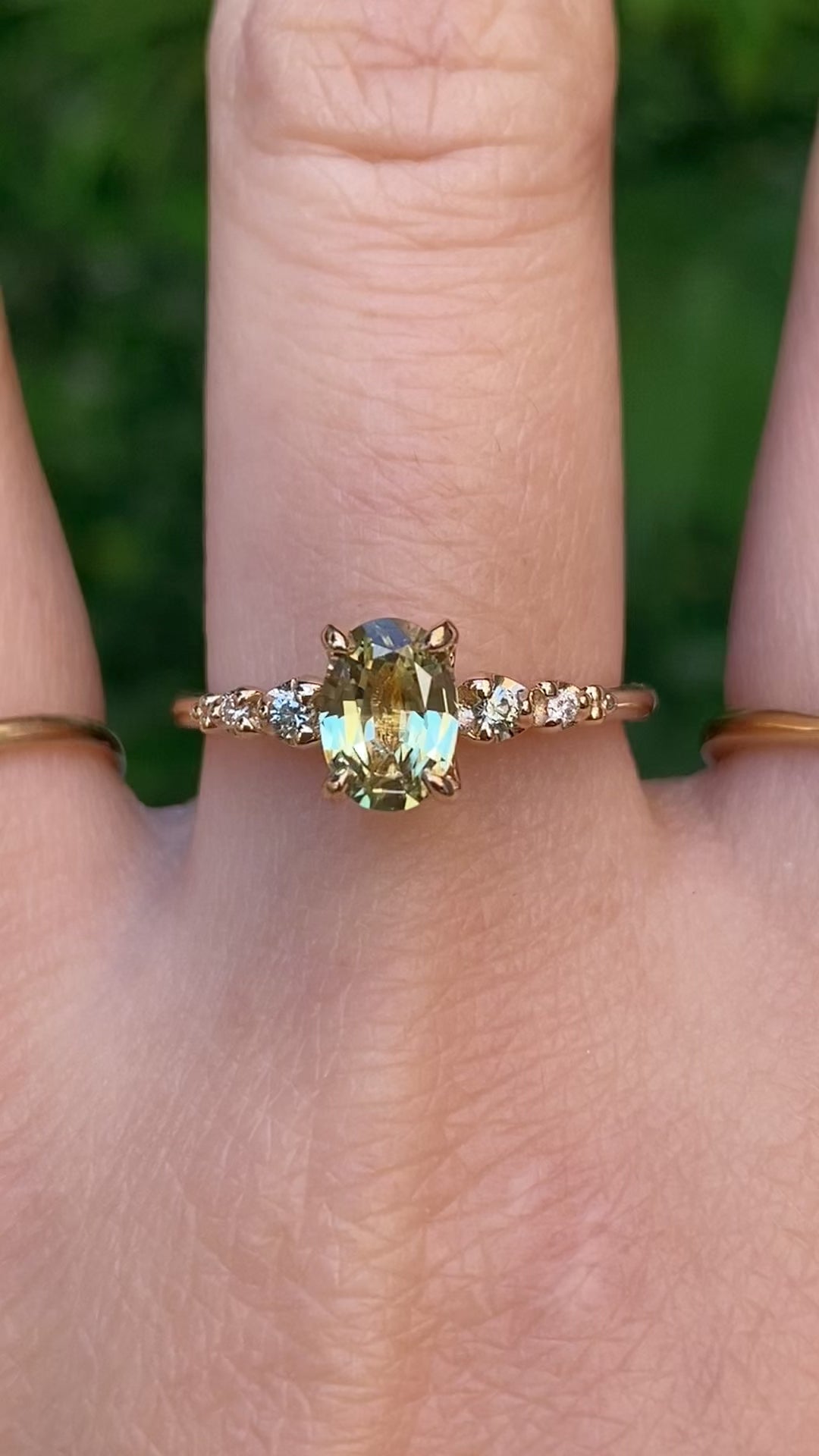 Estel Fleur Ring, 0.97ct Green Yellow Montana Sapphire