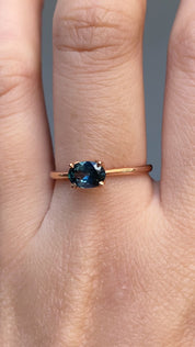 Sara Ring 0.86ct Blue Green East West Oval Montana Sapphire, 14k Rose Gold (One of a kind)