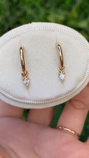 14K Gold Pear-Cut Diamond Hoop Earrings