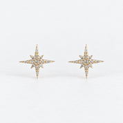14K Gold Diamond Starburst Stud Earrings | Small