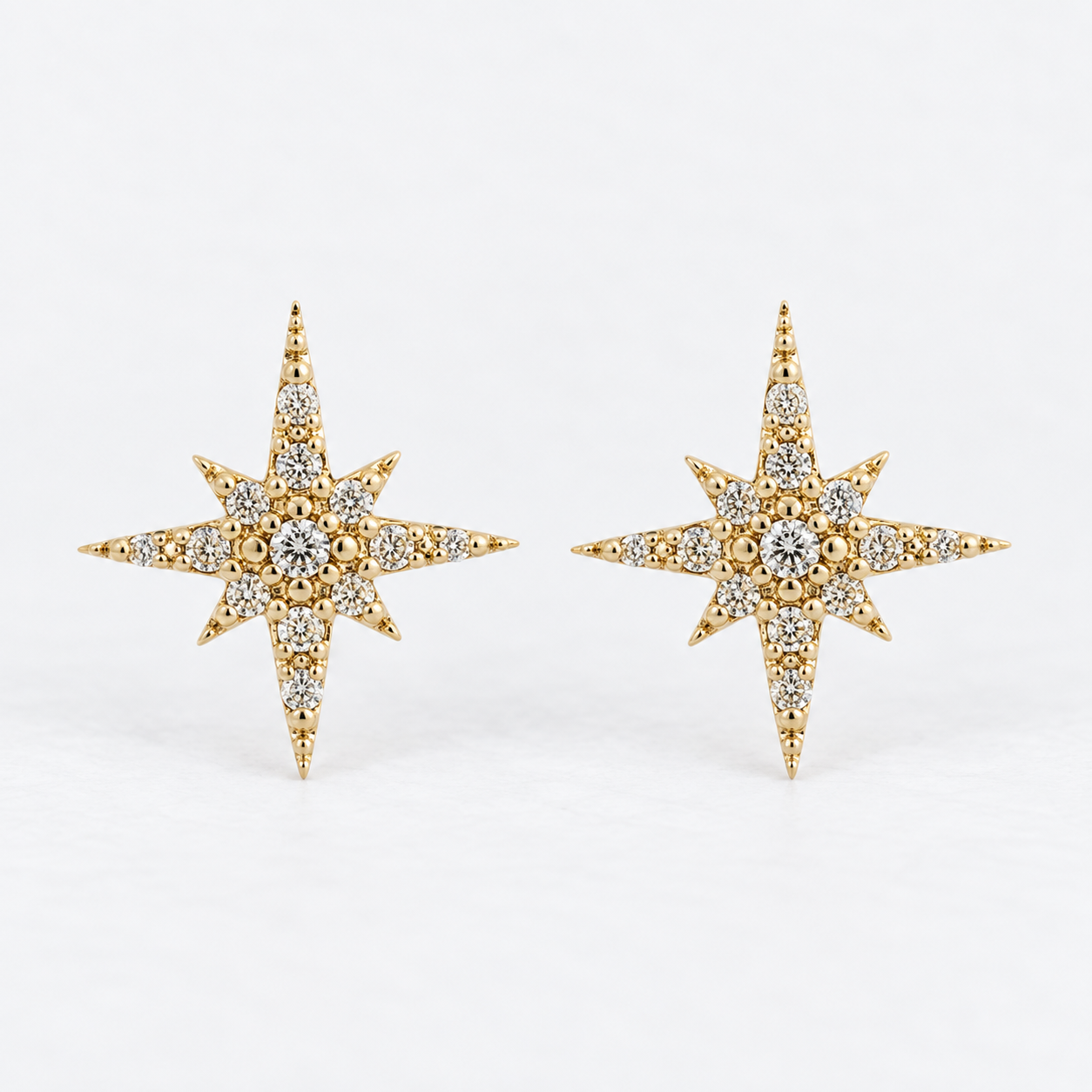 14K Gold Diamond Starburst Stud Earrings | Large