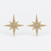 14K Gold Diamond Starburst Stud Earrings | Large