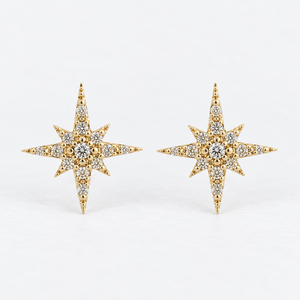 14K Gold Diamond Starburst Stud Earrings | Large