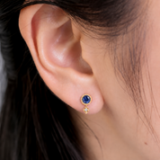 14K Gold Blue Sapphire Moon & Star Stud Earrings