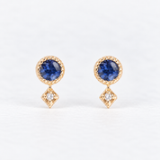 14K Gold Blue Sapphire Moon & Star Stud Earrings