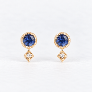 14K Gold Blue Sapphire Moon & Star Stud Earrings