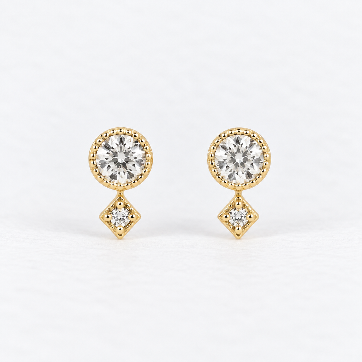 14K Gold Diamond Moon & Star Stud Earrings