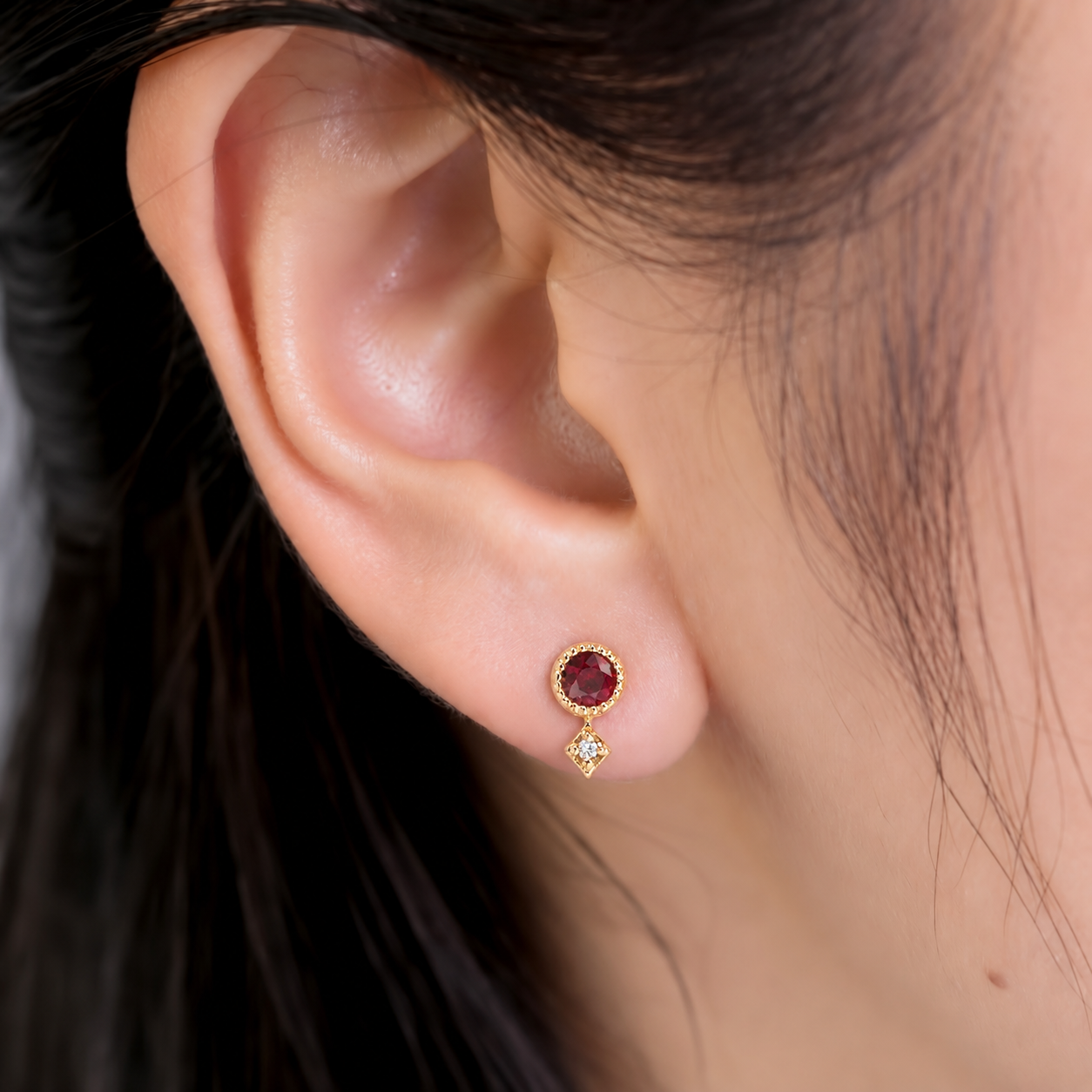 14K Gold Ruby Moon & Star Stud Earrings