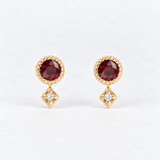 14K Gold Ruby Moon & Star Stud Earrings