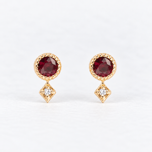 14K Gold Ruby Moon & Star Stud Earrings