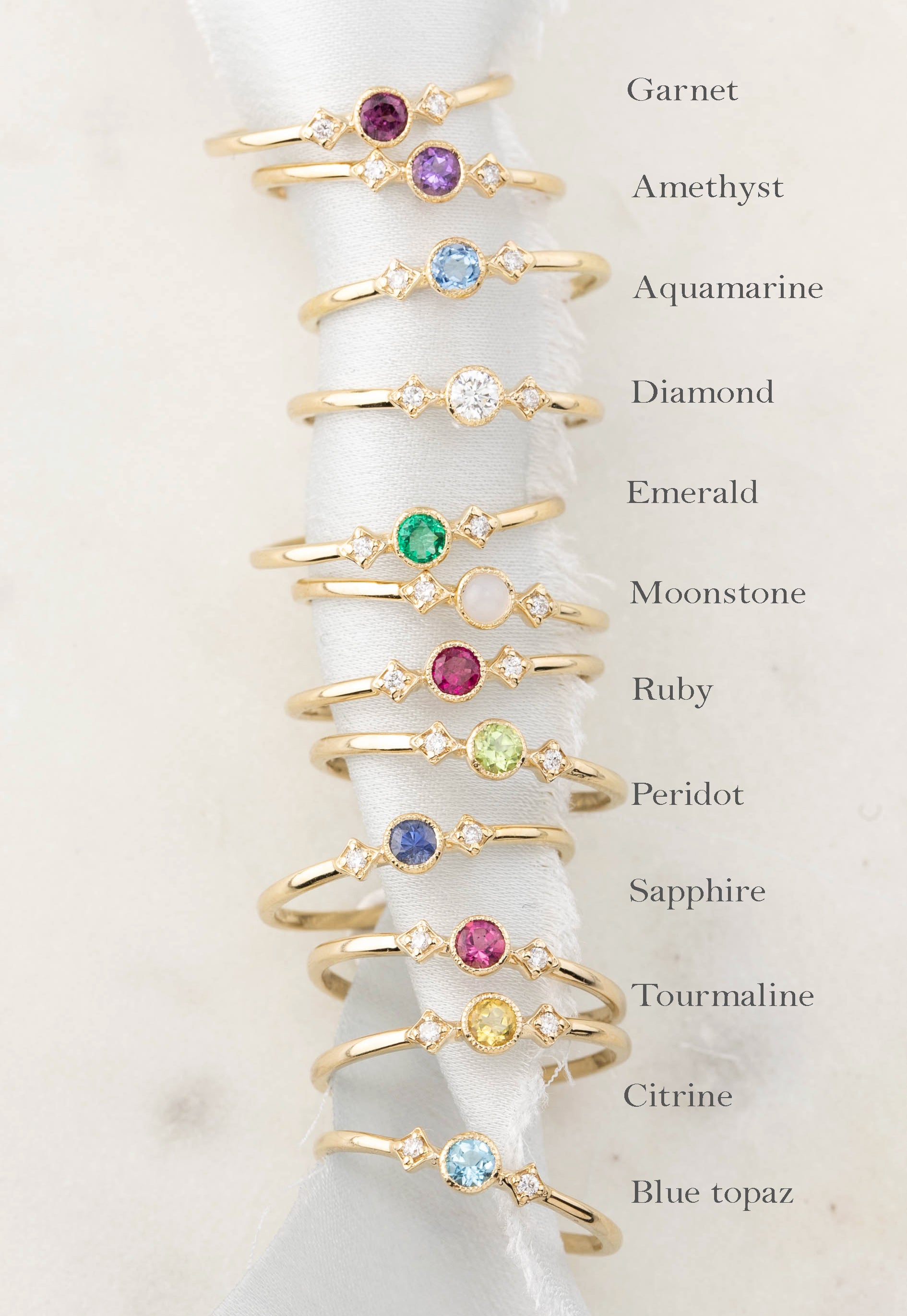 Birthstone Moon & Star Ring