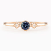 Moon& Star Ring - 4mm 0.30ct Teal Blue Queensland Sapphire, 14k Rose Gold