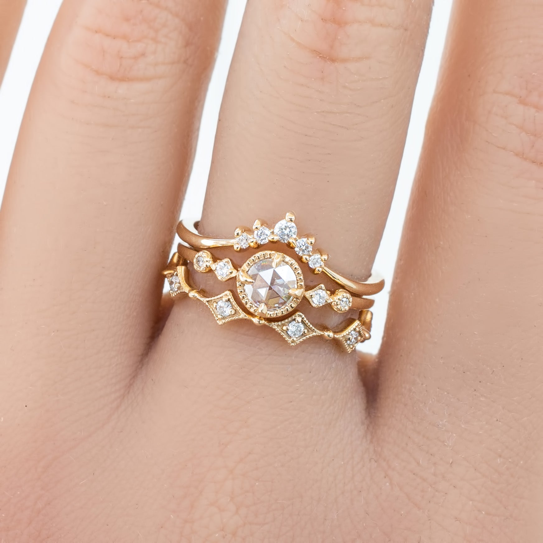 Stella Ring, 0.20ct Round Rose Cut Diamond, 14k Yellow Gold (One of a kind)