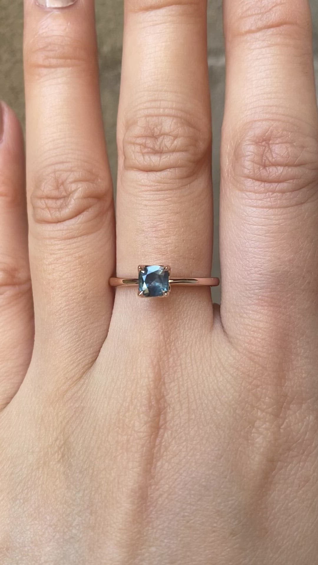 Sara Ring 5mm 0.60ct Teal Blue Montana Sapphire, 14k rose gold