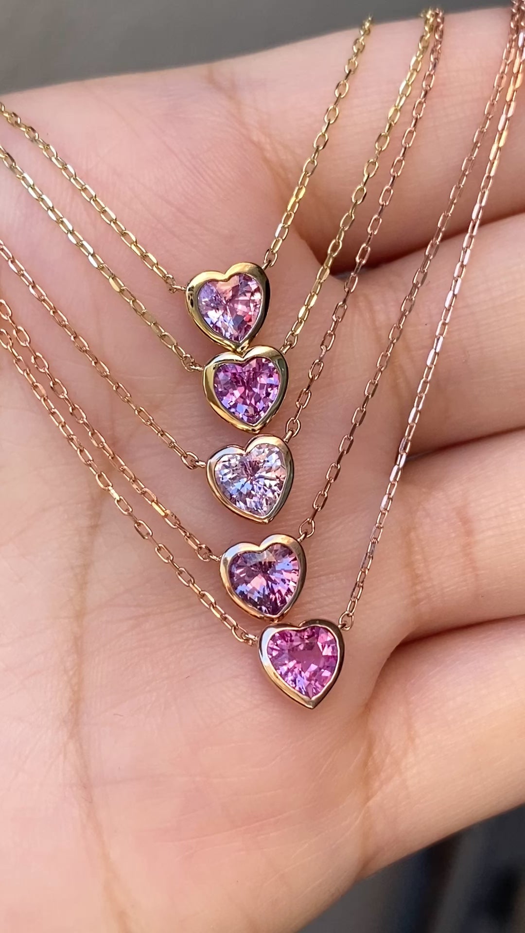 Pink Sapphire Heart Necklace 14k Gold