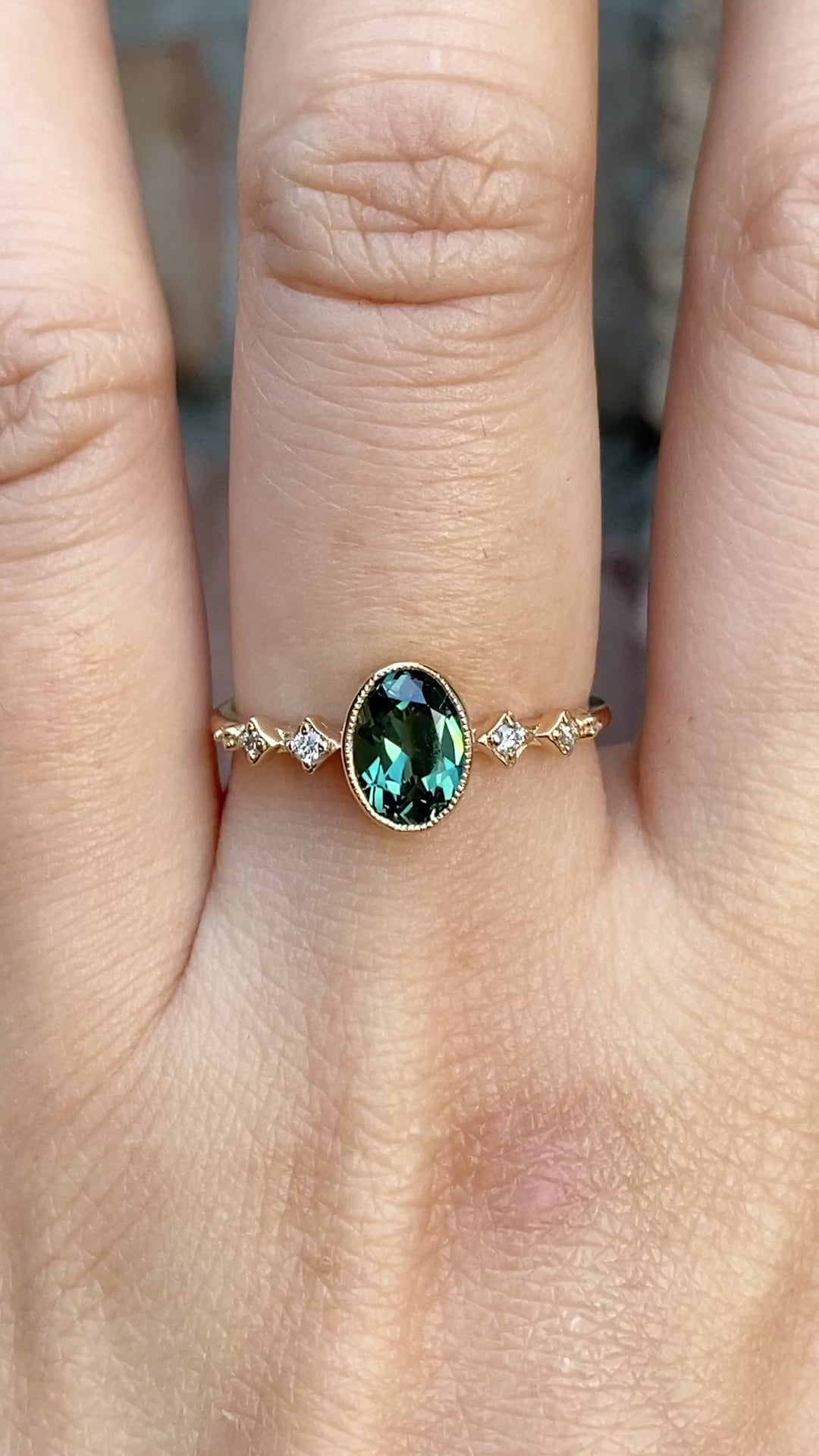 Celeste Ring 1.03ct Green Oval Queensland Sapphire, 14K Yellow Gold (One of a kind)
