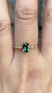 Celeste Ring 1.03ct Green Oval Queensland Sapphire, 14K Yellow Gold (One of a kind)