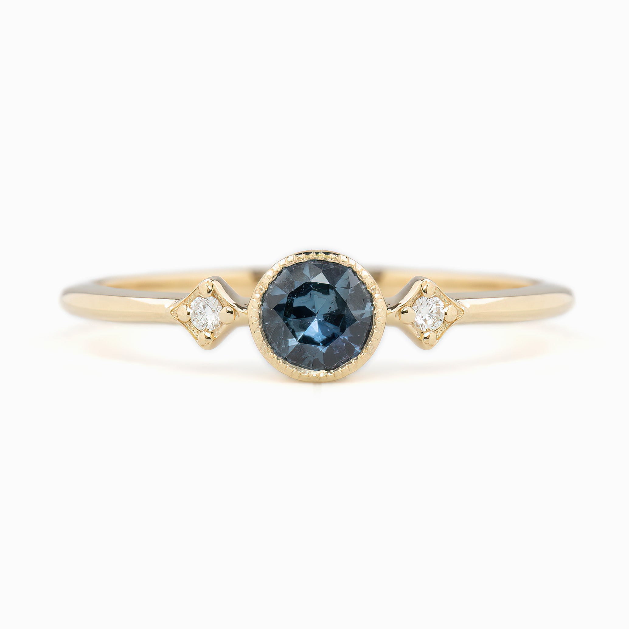 Moon & Star Ring 4.5mm 0.45ct Blue Queensland Sapphire 14K Yellow Gold