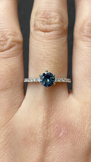 【一点物】マリアリュックスリング ・0.98ct・加熱モンタナ産ティールブルーサファイア・K14WG