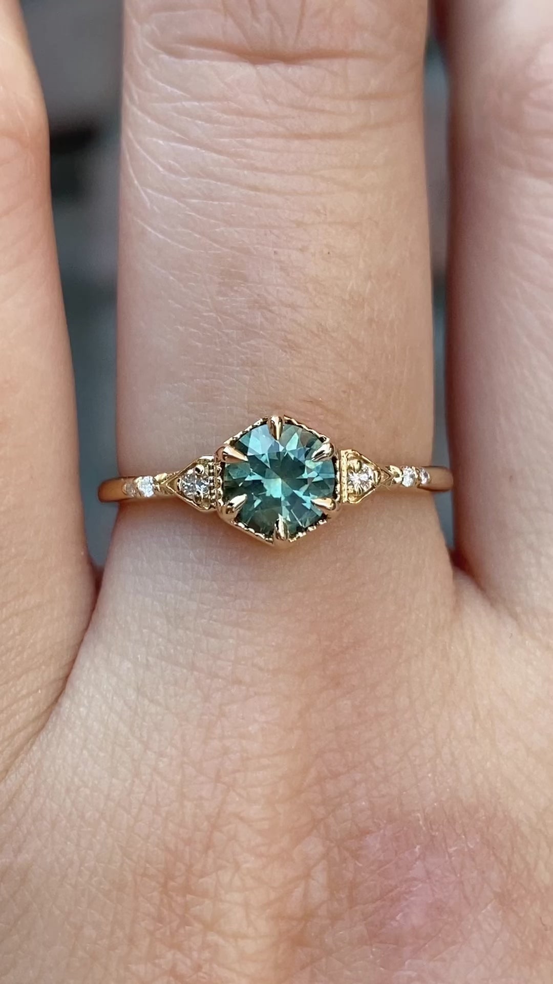 Agatha Ring 0.74ct Round Green Montana Sapphire, 14K Yellow Gold (One of a kind)