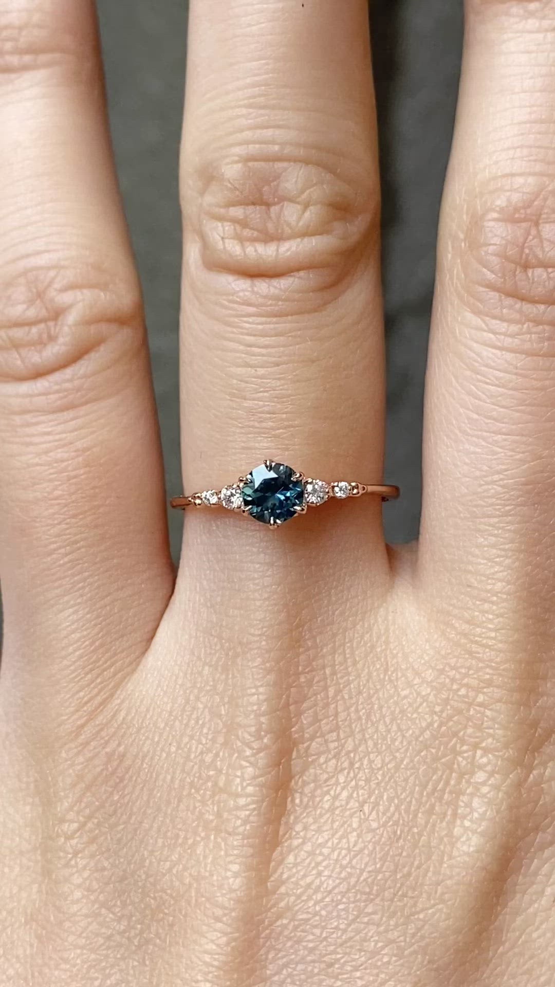 Estel Fleur Six Prongs Ring 4.75mm 0.60ct Teal Blue Round Montana Sapphire 14K Rose Gold