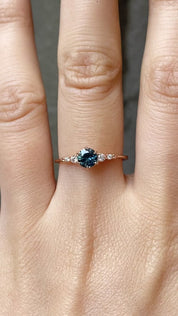 Estel Fleur Six Prongs Ring 4.75mm 0.60ct Teal Blue Round Montana Sapphire 14K Rose Gold