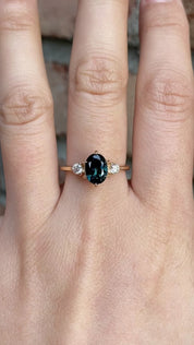 Ayana Ring 1.61ct Blue Green Oval Queensland Sapphire, 14K Yellow Gold (One of a kind)