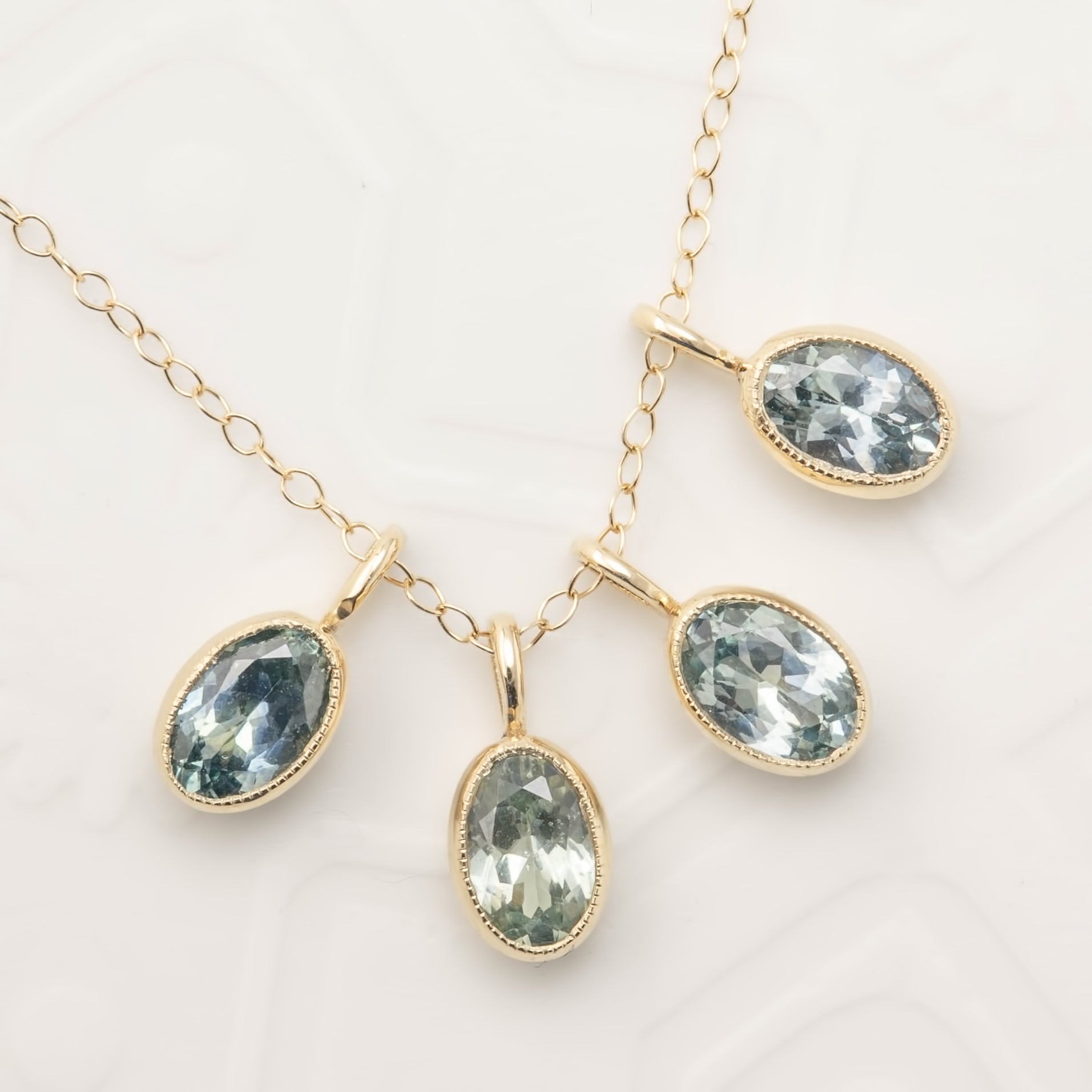 Mint Green Montana Sapphire Bezel Set Charm Necklace (One of a kind)