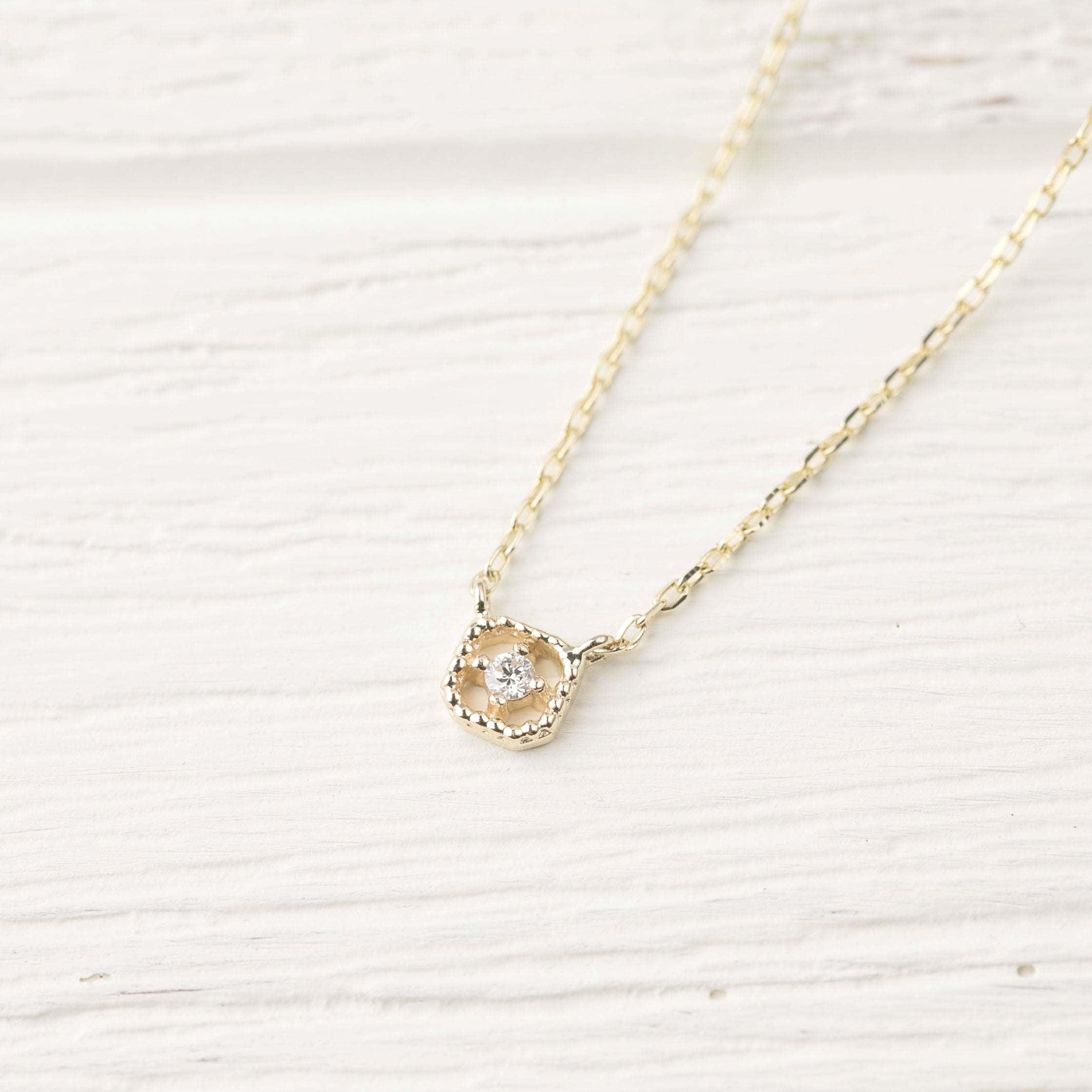 Milgrain Square Diamond Necklace