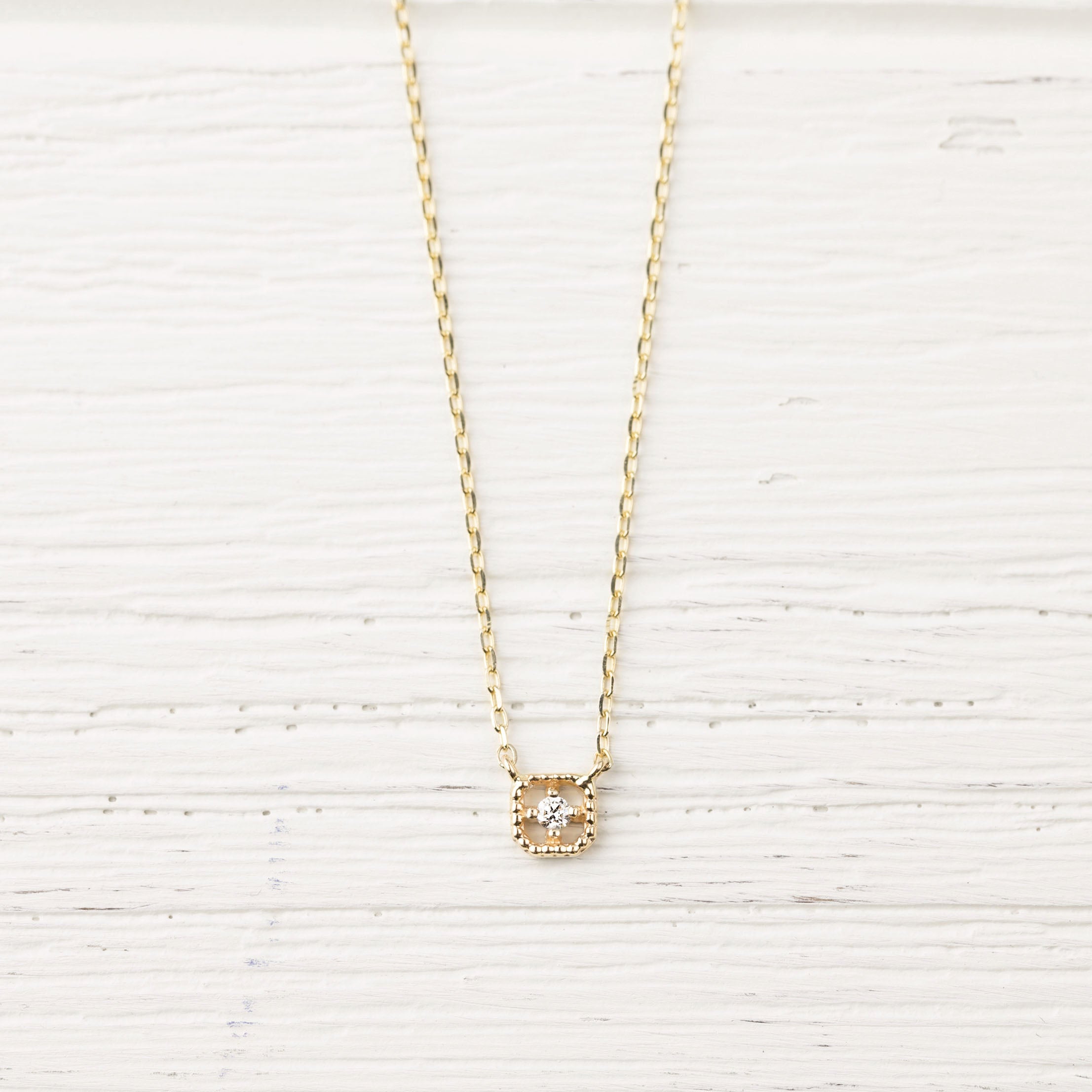 Milgrain Square Diamond Necklace