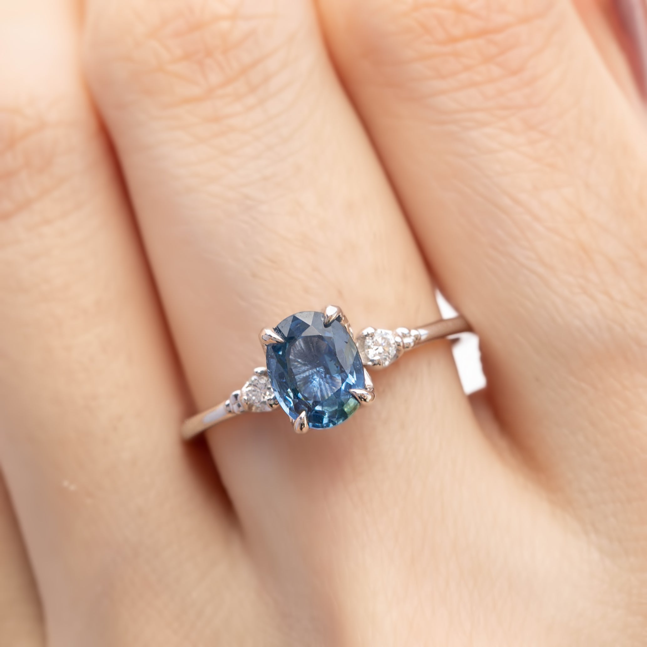 Estel Ring 1.42ct Oval Blue Sapphire, 14K White Gold (One of a kind)