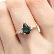 Estel Fleur Ring Peacock Green Pear Tourmaline, 14K Yellow Gold (One of a kind)