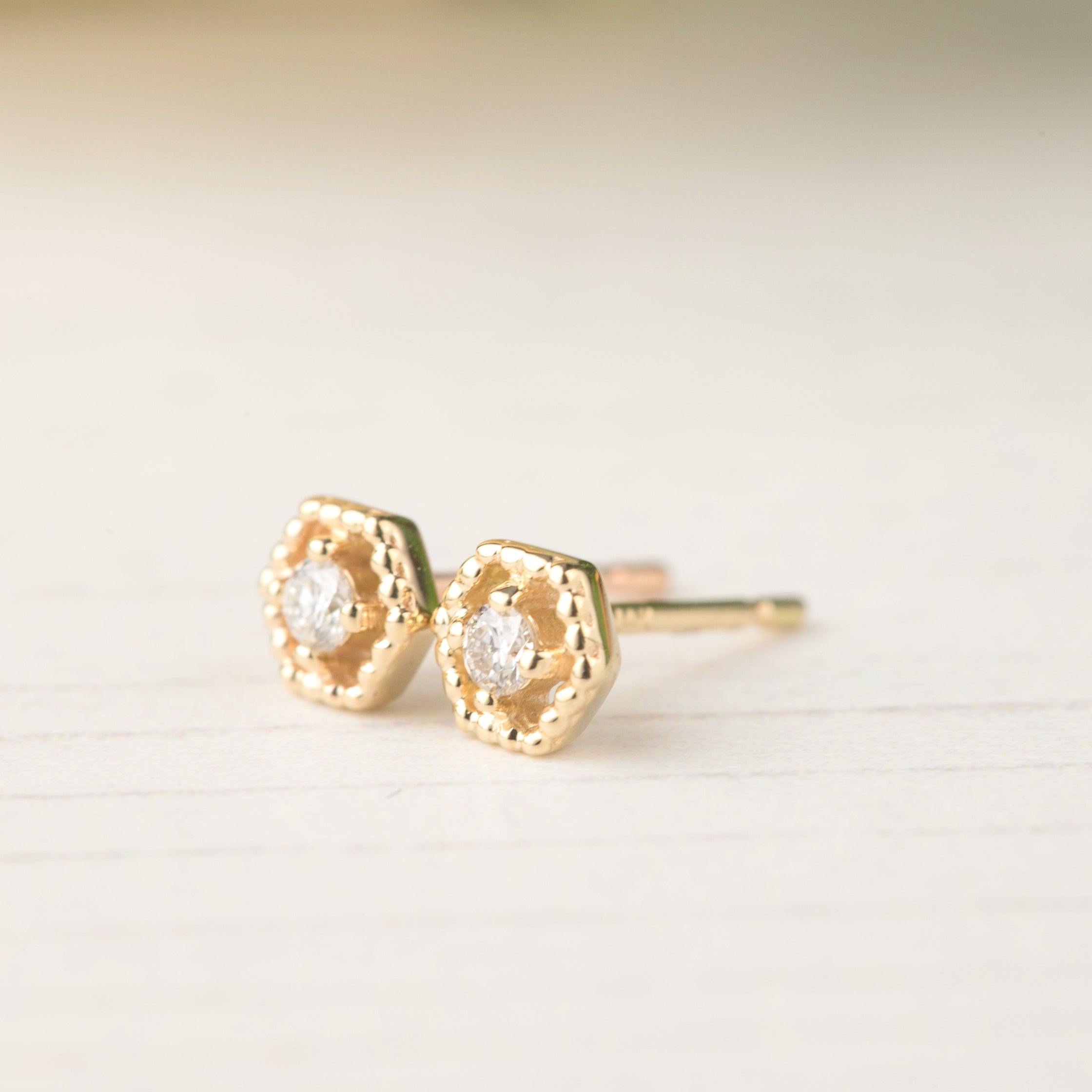 Milgrain Hexagon Diamond Studs