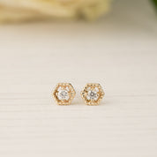 Milgrain Hexagon Diamond Studs