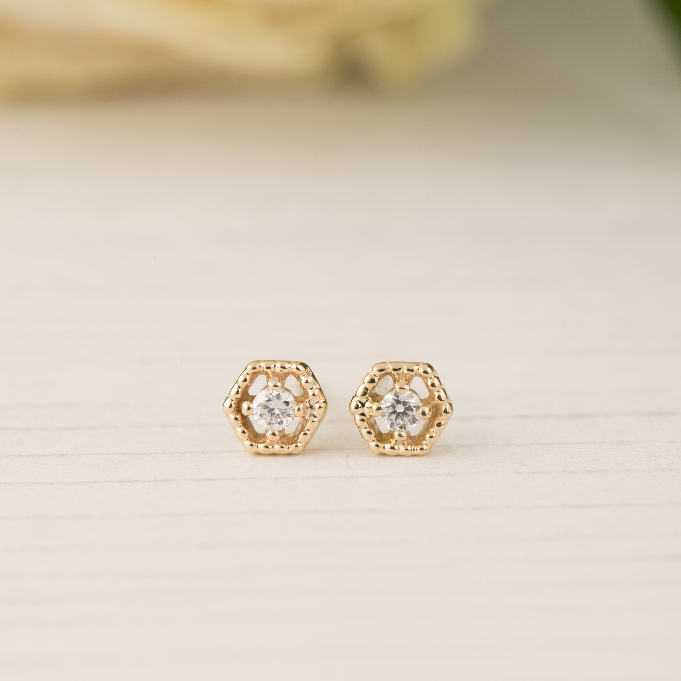Milgrain Hexagon Diamond Studs