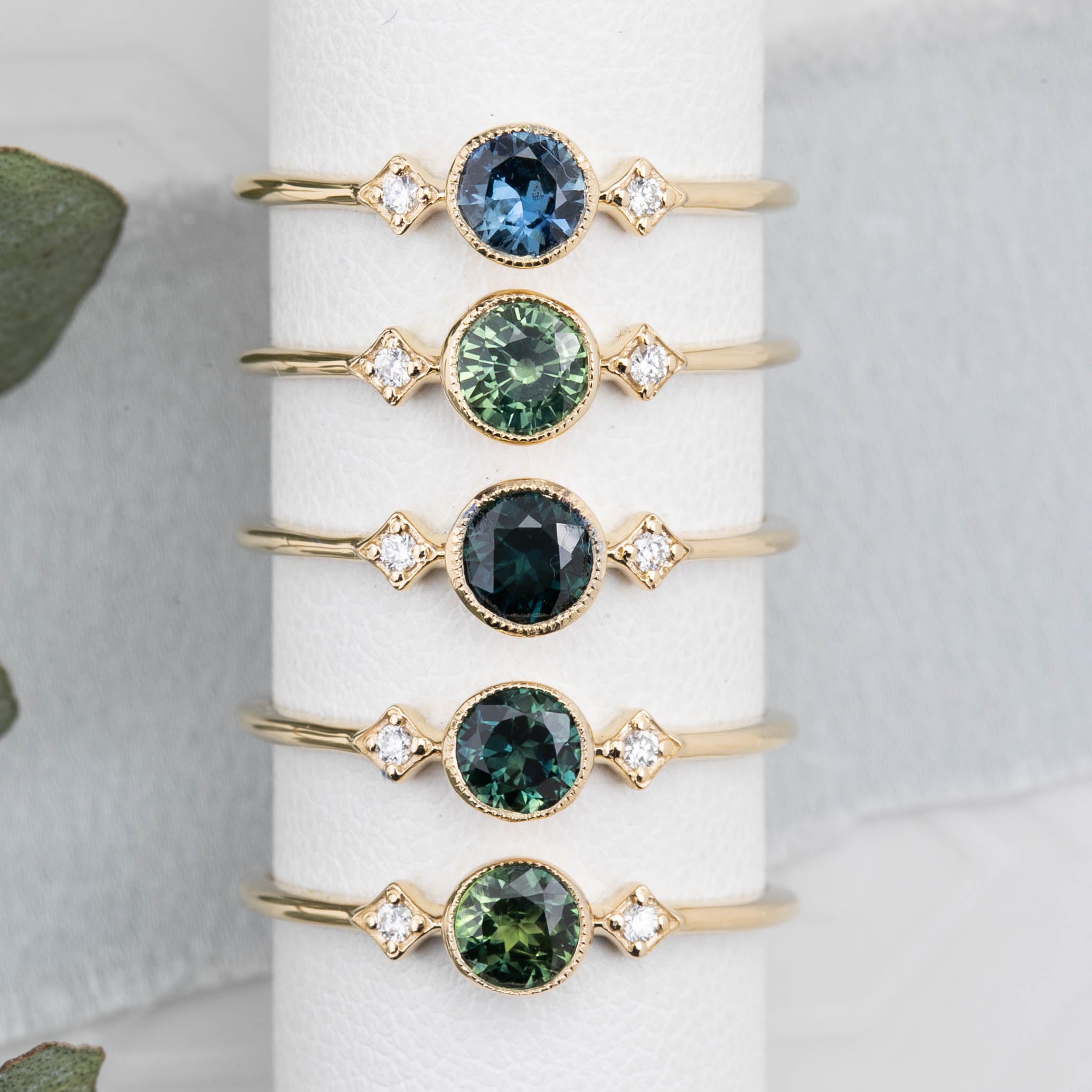 Moon & Star Ring 4.5mm 0.45ct Blue Queensland Sapphire 14K Yellow Gold