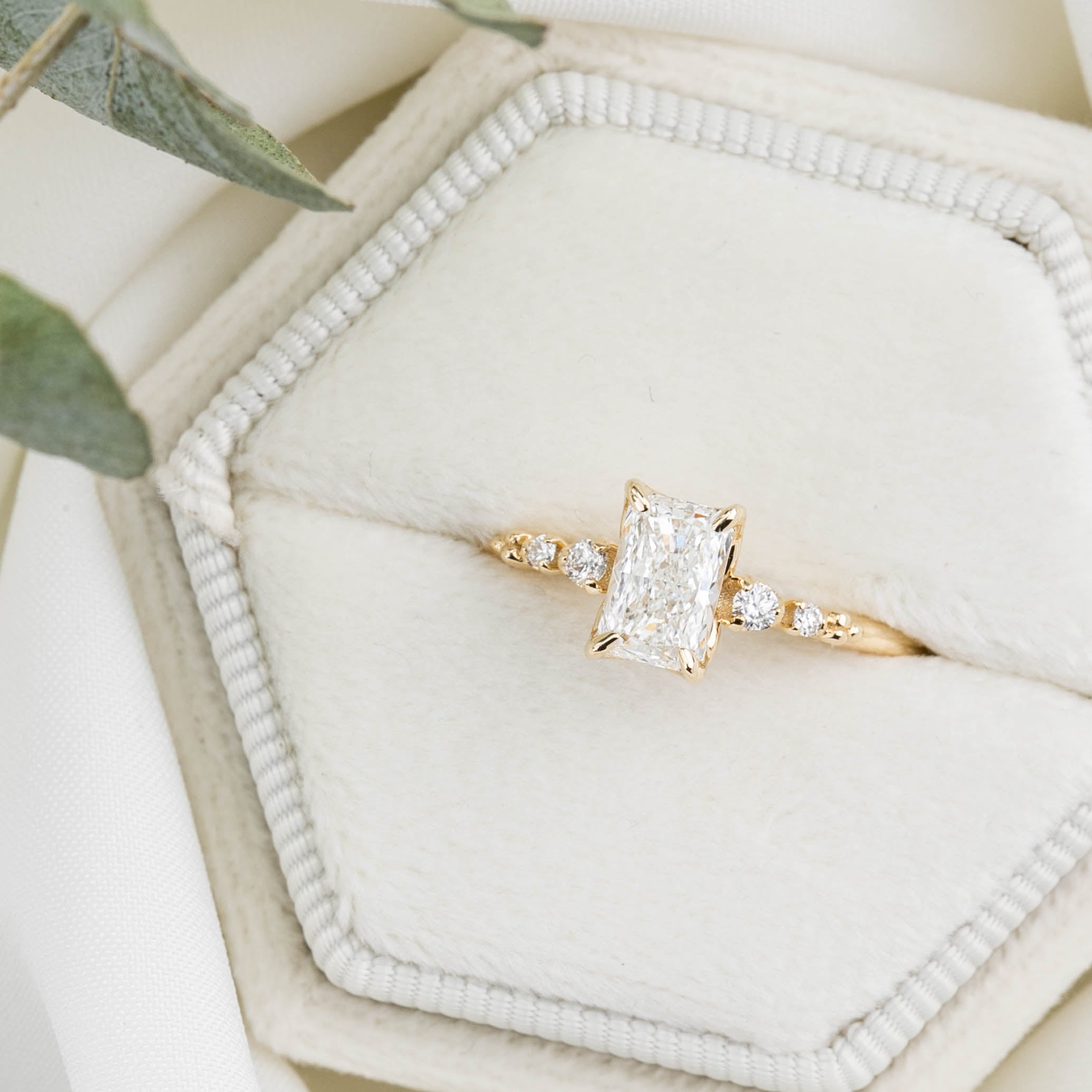 Estel Fleur Four Prongs Ring, GIA Certified 0.71ct Radiant Diamond, 14K Yellow Gold (One of a kind)