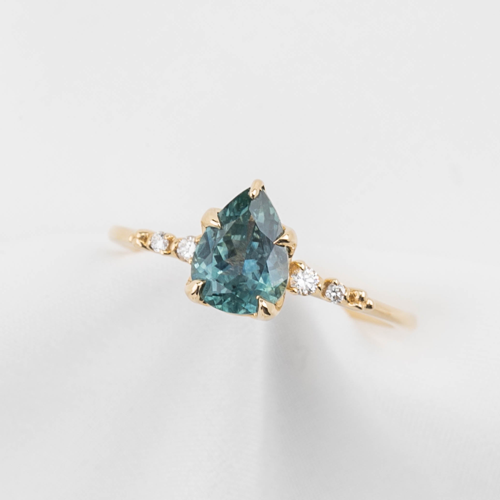 Estel Fleur Ring 1.41ct Blue Green Montana Sapphire, 14K Yellow Gold (One of a kind)