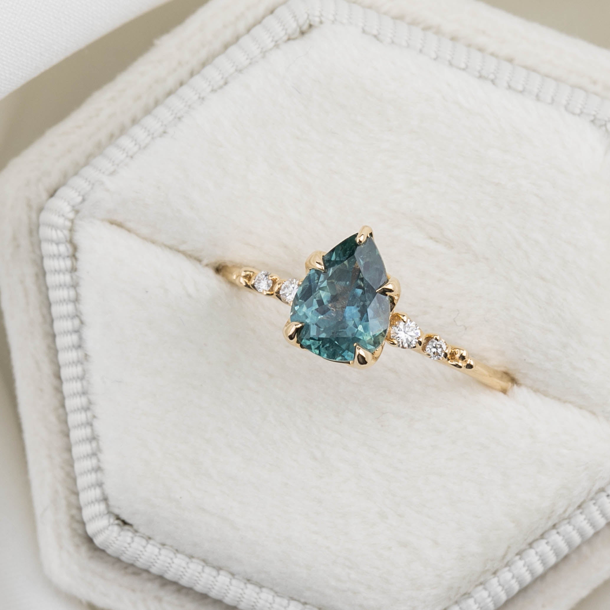 Estel Fleur Ring 1.41ct Blue Green Montana Sapphire, 14K Yellow Gold (One of a kind)