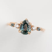 Estel Fleur Ring, 1.13ct Light Blue Green Pear Montana Sapphire, 14K Rose Gold (One of a kind)