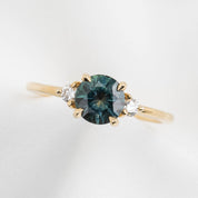 Emilie Ring 1.12ct Green Blue Round Montana Sapphire Ring, 14k Yellow Gold (One of a kind)