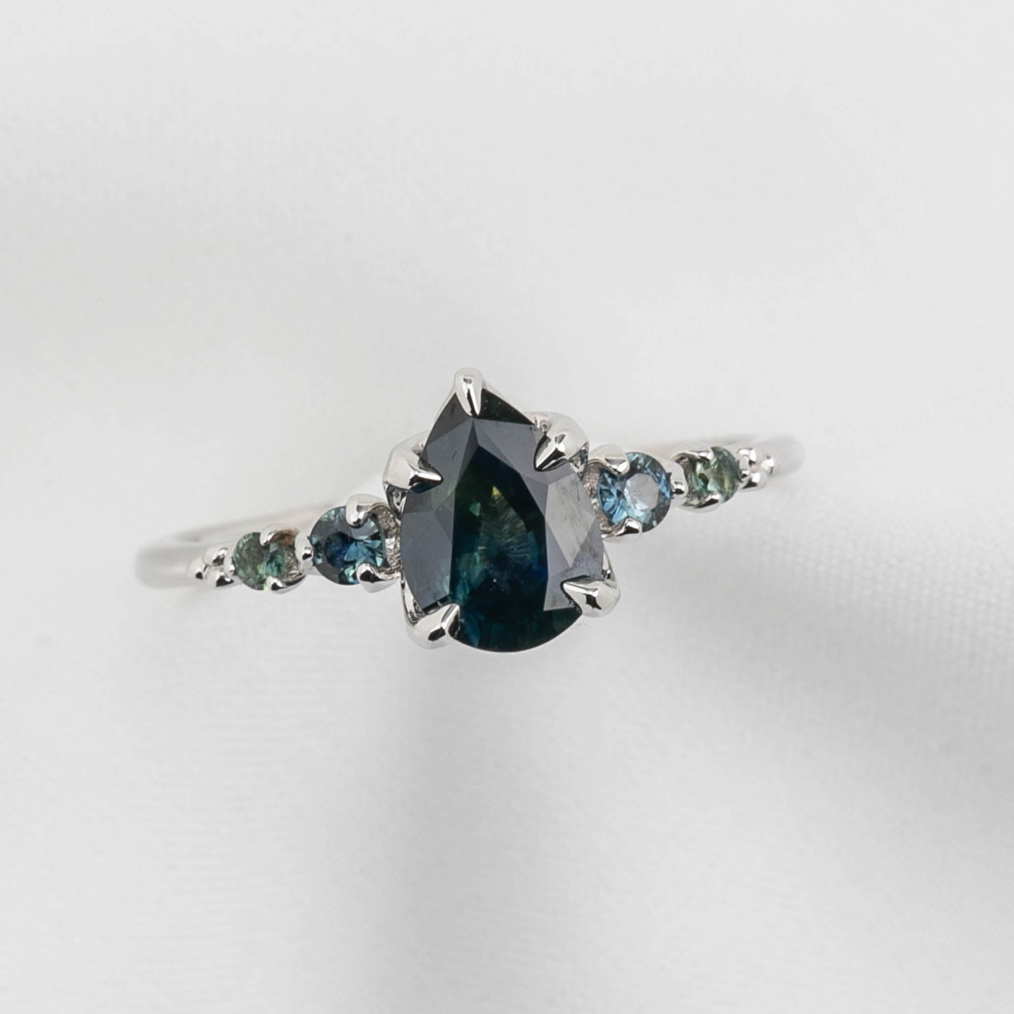 Estel Fleur Ring, 1.05ct Green Montana Sapphire, 14K White Gold (One of a kind)