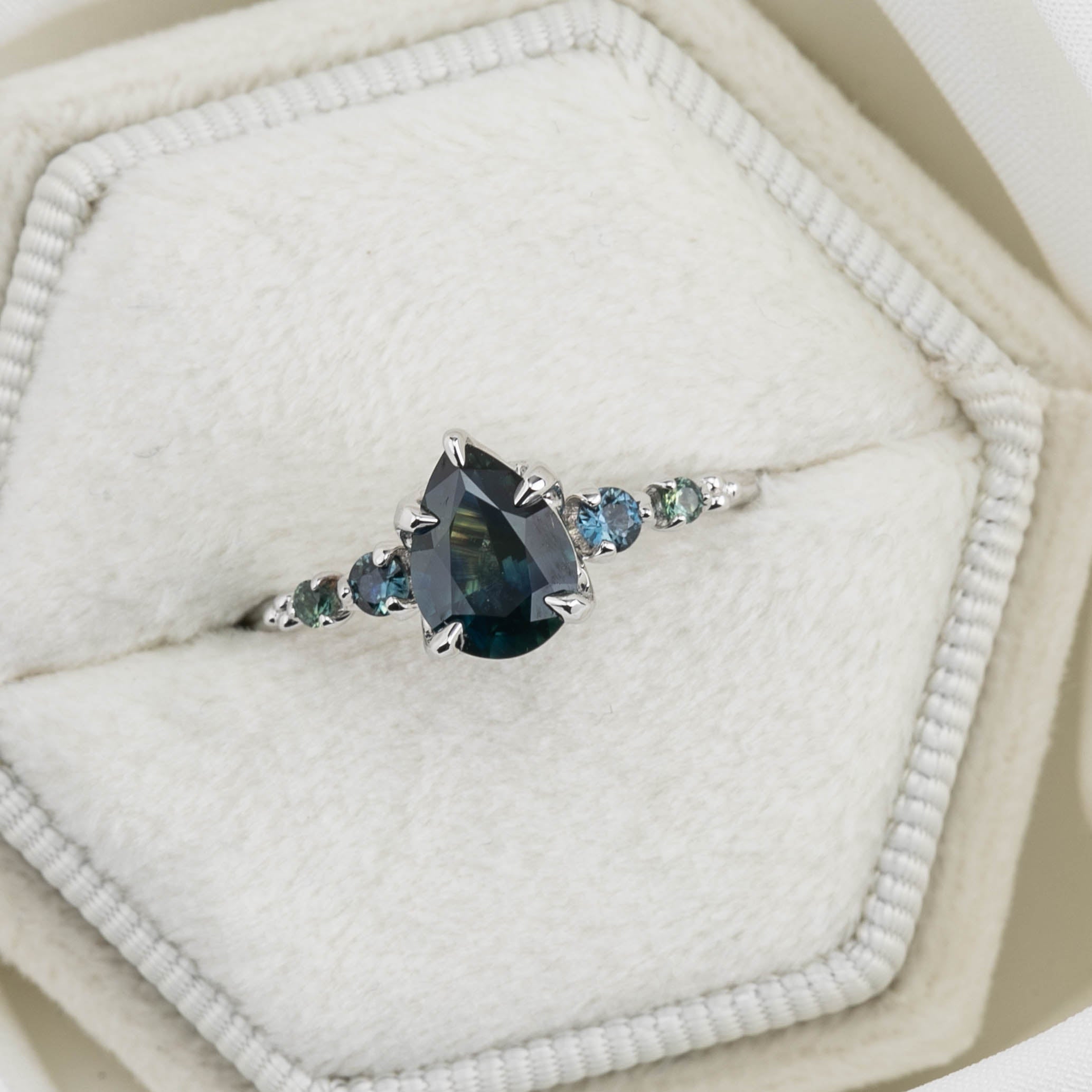 Estel Fleur Ring, 1.05ct Green Montana Sapphire, 14K White Gold (One of a kind)