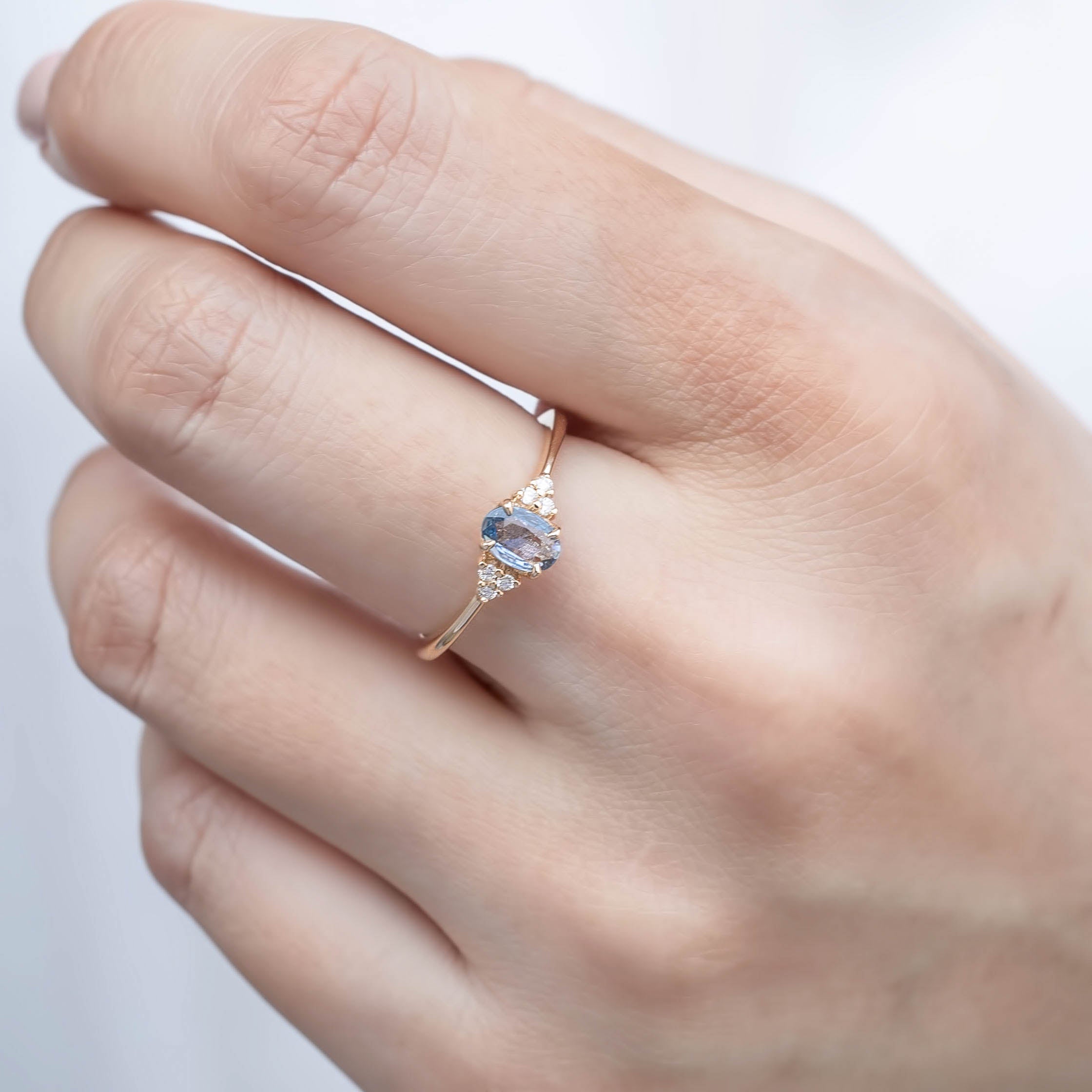 【即日配送】テレサリング ・0.40ct・非加熱ライトブルーサファイア・K14YG